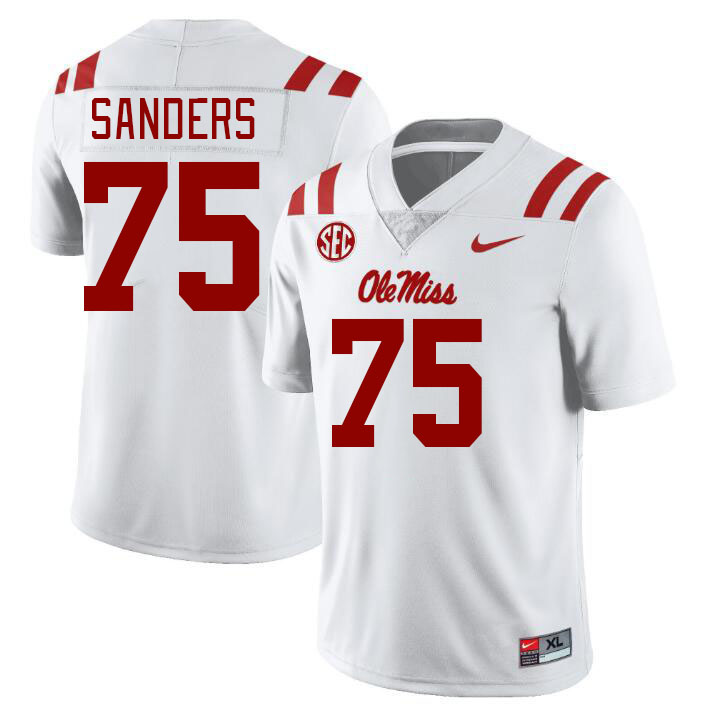 Men #75 Brycen Sanders Ole Miss Rebels College Football Jerseys Stitched Sale-White